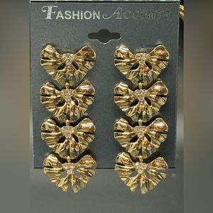 Gold Tone Fan Shaped With Crystals Post Earrings